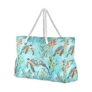 Bolso de playa reutilizable para mujer con asa de cuerda, diseños de tortuga, de tela de nailon, portátil, con cierre de cremallera, ideal para el verano. - Product Image 2