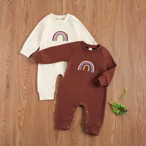 Newborn Baby Boys Girls Stylish Rainbow Print Long Sleeve Romper Outfits Spring Fall Toddler Baby 0-24M