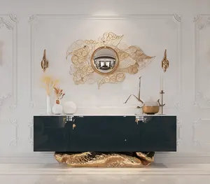 Роскошный Глянцевый лаковый шкаф в европейском стиле с мраморной кромкой и латунной основой, буфетный шкаф для хранения
