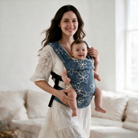 Canguru Ergonômico de Luxo em Jeans Premium com Certificação CE e Alta Capacidade de Carga para Bebês de 0 a 3 Anos, Dobrável e Confortável