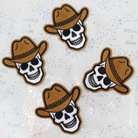 Patch Bordir Tengkorak Koboi Barat 3.1 Inci, Aplikasi Sulaman untuk Topi, Tas, dan Hiasan Halloween
