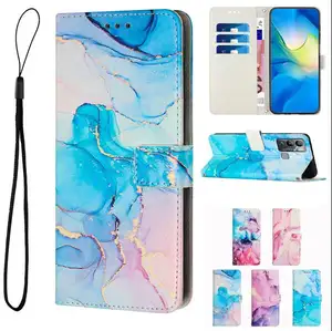 Thời trang đá cẩm thạch da Wallet trường hợp dây đeo điện thoại bìa cho TECNO pova 3 2 Camon 19 Pro Neo 5g Spark 9t 9 Pro PU da Pouch Mic