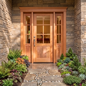 Puerta de Entrada de Madera Sólida con 6 Paneles de Vidrio y Dos Luces Laterales a Juego de 3 Paneles, Estilo American Craftsman - Product Image 4