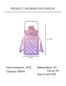 ODM OEM Square Pot Water Bottle Custom Print Brand Logo Custom 1500ml Gift Cup High Capacity Gradual Color Sports Water Flask - Product Image 3