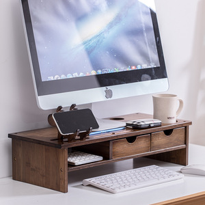 Computer Monitor Riser <b>Office</b> Desktop Storage Stand Bamboo Display Screen Lift Shelf Multifunctional Neatening Organizer Desk - Product Image 1