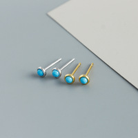 Anting-anting stud mini batu pirus asli berlapis emas 18K dan rhodium, perak sterling 925, grosir, mungil, untuk pesta pernikahan