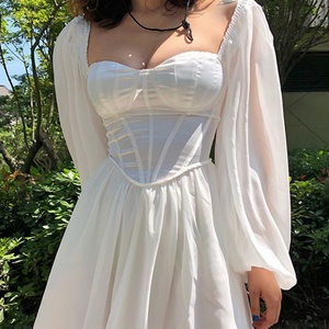 Nuevos Vestidos Midi de Gasa Blanca Pura para Mujer, Ajustados, Sexys, con Volantes y Manga Larga, Estilo Casual, para Comercio Transfronterizo - Product Image 2
