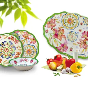 SEBEST-Factory Round Shape paper plate Melamine Sets Housewares Design patterns of flowers and colorful plate melamine dinner