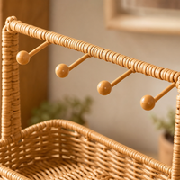Plateau de rangement d'entrée en rotin synthétique PP tissé à la main avec 4 crochets en bois pour clés, bijoux et articles divers de bureau