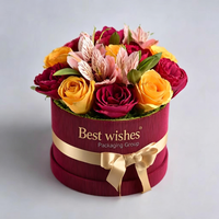 Boîte à fleurs ronde en velours de luxe avec logo personnalisé, boîte en carton pour arrangement de roses, emballage cadeau pour fleuriste
