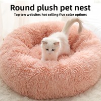 Lit pour chat rond à carreaux, en peluche XL, moderne, tendance, chaud pour l'hiver, amovible, pour usage intérieur