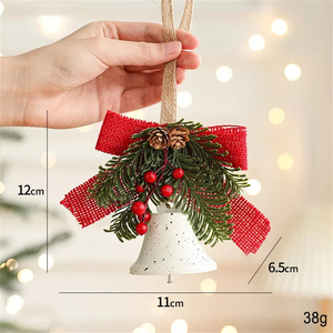 Handgefertigte Umweltfreundliche <span class=keywords><strong>Cartoon</strong></span>-Weihnachtsglocken Schleife Rote Frucht Tannenzweig Tannenzapfen Anhänger Weihnachtsbaum Glöckchen zum Aufhängen - Product Image 5