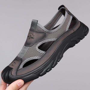 Hollow Out Men's Mesh Sandals Soft Sole Slip-On Casual Beach Shoes Black Gray Brown 2024 Summer New Style - Product Image 1