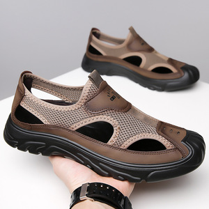 Hollow Out Men's Mesh Sandals Soft Sole Slip-On Casual Beach Shoes Black Gray Brown 2024 Summer New Style - Product Image 4