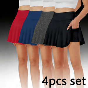 Vente flash sur Temu : lot de 4 jupes-shorts fluides pour femmes, taille haute, plissées, avec short intégré, pour le tennis, le golf et les entraînements. - Product Image 6