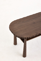 Table basse ronde en bois d'orme recyclé, finition naturelle délavée, style ethnique chic, pour salon