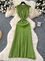 Robe midi élégante en maille côtelée sans manches Joydressing pour femme, boutonnée, texture côtelée, vente en gros, personnalisable