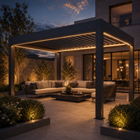 Pérgola Motorizada de Aluminio con Techo de Láminas Impermeable, Gazebo para Jardín Exterior, Patio de Villa