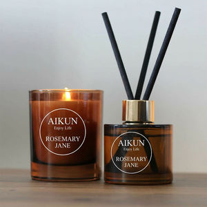 AIKUN <b>Reed</b> <b>Diffuser</b> Set Summertime Cedar Scented Oil Handcrafted Long Lasting Aroma 6 Months Rectangle Black Bottle - Product Image 2