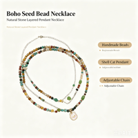 Collier superposé bohème en perles de rocaille en pierre naturelle avec pendentif chat en coquillage, fait main, ras-de-cou, bijoux pour femme, cadeau