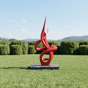 Grande sculpture abstraite en métal rouge en forme de flamme, art contemporain en acier inoxydable pour jardin, statue décorative pour paysage et parc - Product Image 3