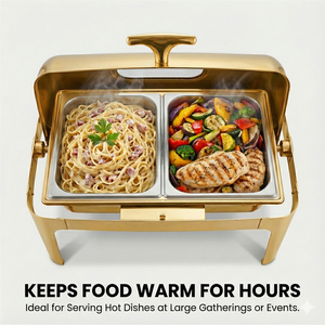 وعاء تسخين الطعام من الفولاذ المقاوم للصدأ مع غطاء زجاجي، سخان طعام للبوفيه مع وعاءين داخليين، طقم تسخين تجاري للمطاعم - Product Image 4