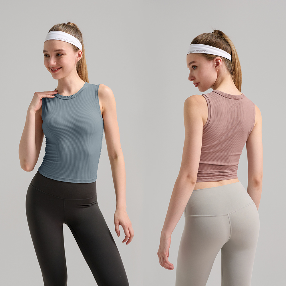 Women Ribbed Sports Tank Top Side Ruched Slim Fit High Neck Slimming Top Sleeveless Quick Dry Fitness Yoga Wear