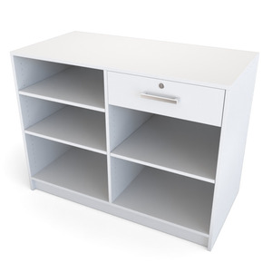Mostrador de Caja Moderno y Duradero de Melamina MDF Blanco Personalizado para Supermercado con 3 Cerraduras - Product Image 3
