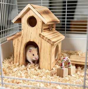 Villa en bois pour hamster avec logo personnalisé, OEM, maison à 2 étages pour animaux de compagnie avec jouets à mâcher assortis, fournitures pour petits animaux, vente en gros - Product Image 3