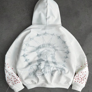 Sudadera con capucha oversize Y2K para hombre 2025, estilo streetwear, con estampado gráfico digital personalizado de diamantes de imitación, hombros caídos, corte holgado y cremallera. - Product Image 2