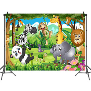 Fondo Fotográfico con Temática de Animales de la Selva para Decoración de Cumpleaños <span class=keywords><strong>Infantiles</strong></span>, 5x3 pies - Product Image 1
