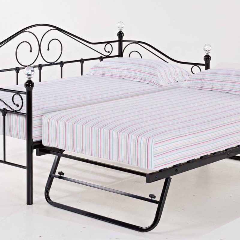 Sofá cama individual de metal con trundle, cama de día de tamaño queen y king simple