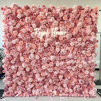 8 * 8ft personnalisé fête décorative artificielle soie Rose 3d rose fleur panneau mural toile de fond rouge pour la décoration de fête de mariage