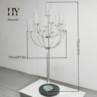 Candélabre de luxe moderne à 13 bras en cristal, fait main, tube haut, durable, incassable, de haute qualité, pour centre de table de mariage