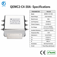 Filtre EMI triphasé haute performance QEMC2-C4-30A, serpentin de mode différentiel 30A 250/440VAC, borne à goujon pour machine-outil CNC