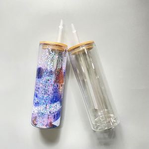 Gobelet droit à double paroi de 20 oz pour sublimation, réutilisable, effet boule à neige, transparent, verre à bière de 12 oz - Product Image 2