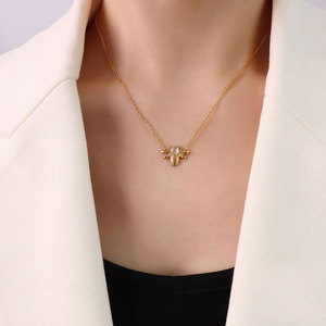Collier Abeille en Acier Inoxydable 316L Plaqué Or 14k 18k avec Pierre Œil de Chat, Anti-ternissement et Étanche, pour Femme - Product Image 2