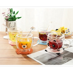 Buona vendita cartone animato animale vetro succo di latte tazza di vetro doppia parete tazza di vetro con manico - Product Image 3