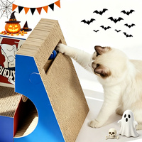 Lit grattoir multifonctionnel pour chat en carton haute densité avec coussin remplaçable et jouet à bille métallique pour Halloween