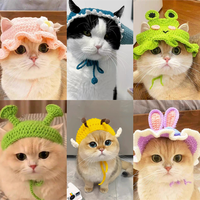 Gorro de Gato Tejido a Mano en Algodón con Lindos Diseños de Animales - Accesorio para Fotos y Disfraz para Mascotas para Navidad y Halloween