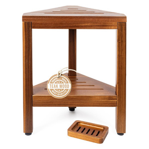 Tabouret de douche en teck avec porte-savon, étagère d'angle pliable pour salles de bain - Product Image 1