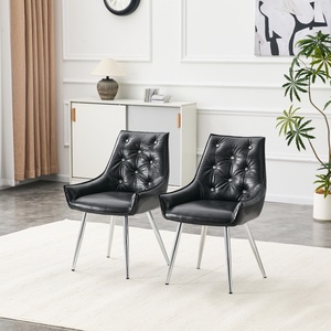 Chaise d'appoint moderne en similicuir PU à motif crocodile, dossier capitonné en losanges, pieds en métal chromé, lot de 2 pour salon - Product Image 3