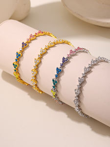 Modestil voller Dreieck Pflaumen blüte Spleißen <span class=keywords><strong>hand</strong></span> eingelegte runde Zirkon Paar Armband Edelstahl Schmuck - Product Image 5