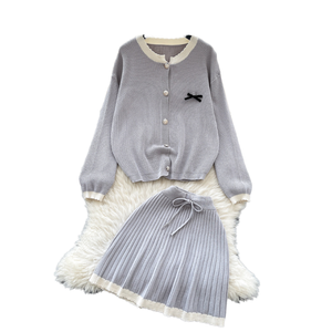 Conjunto Casual de Invierno de 2 Piezas para Mujer, Top y Falda Midi de Punto de Cintura Alta, Ropa de Tela de Lana, Venta al Por Mayor - Product Image 1