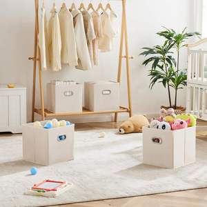 <b>Stackable</b> and Foldable <b>Storage</b> Bins 6 Piece Set Strong Poly-Woven Fabric Sturdy Chipboard Sides <b>Storage</b> Box - Product Image 5