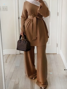 Ensemble Abaya Nida de style turc de Dubaï, grande taille, robe islamique pour femmes musulmanes, coupe ajustée, respirant, Ramadan, Eid, ensemble 2 pièces - Product Image 3