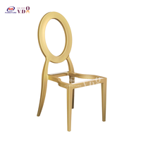 Chaises empilables de restaurant en acier inoxydable à dossier rond variable en O Chaise de salle à manger pour banquet d'hôtel en or et événement de mariage