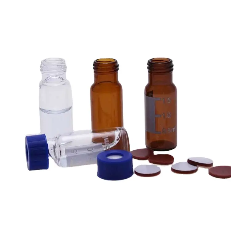 Frascos de vidro transparentes hplc 2ml, rosca de frasco 9-425 com septas de silicone/ptfe, frascos de amostra para laboratório químico