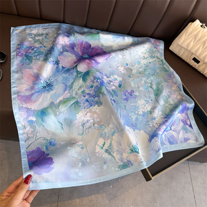 Satin Silk Feel Floral <strong>Scarf</strong> for Women Elegant <strong>Square</strong> Neck <strong>Scarf</strong> Watercolor Floral <strong>Square</strong> <strong>Scarf</strong> Hair Neck Wrap 27 Inch OEM/ODM - Product Image 4