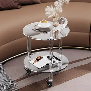 Akrilik sehpa, şeffaf masa örtüsü ile tekerlekler, akrilik mobil platform